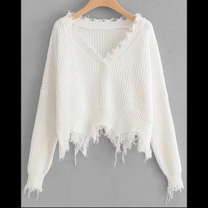 Shein White Ripped Sweater